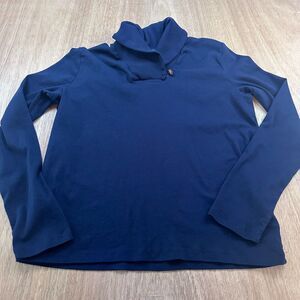 Lauren Ralph Lauren Long Sleeve Top Navy Button Neck Stretch Women’s XL